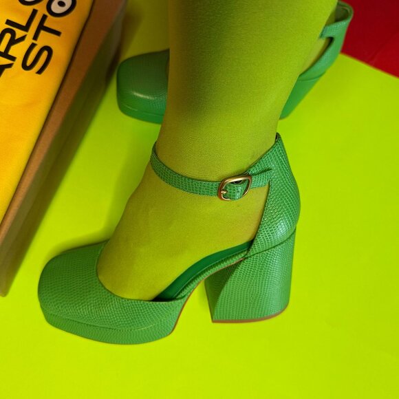 Charlotte Stone Retro Green Unique Leather Pumps, New With Tags - Picture 4 of 12